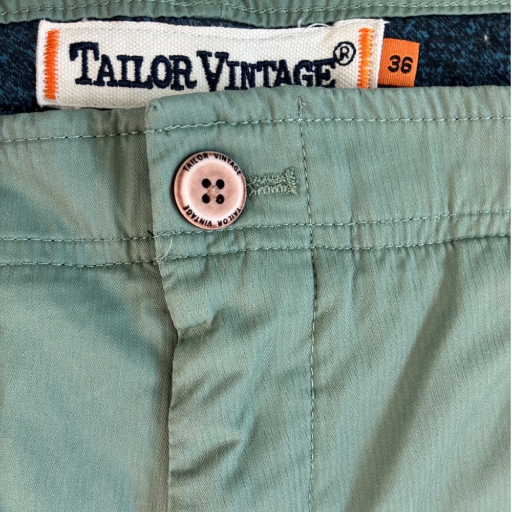 Tailor Vintage Greenwich Slim Fit Shorts Mens 36 Sage Green Comfort Stretch 8in - Picture 2 of 11
